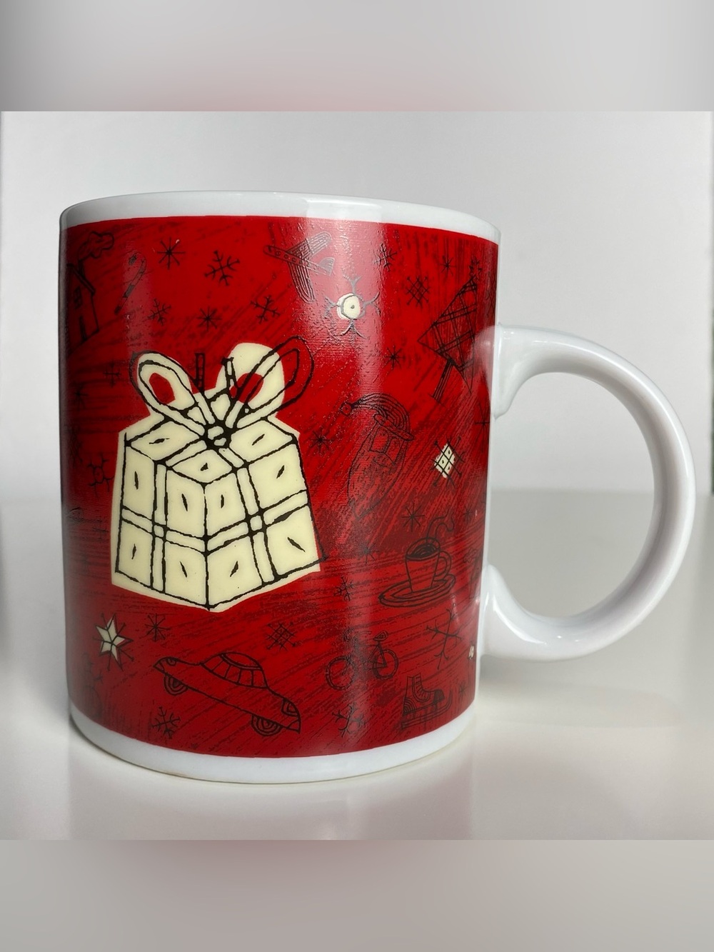 Starbucks Barista 2000 Holiday Xmas Coffee Mug Red White Green Present Drawing